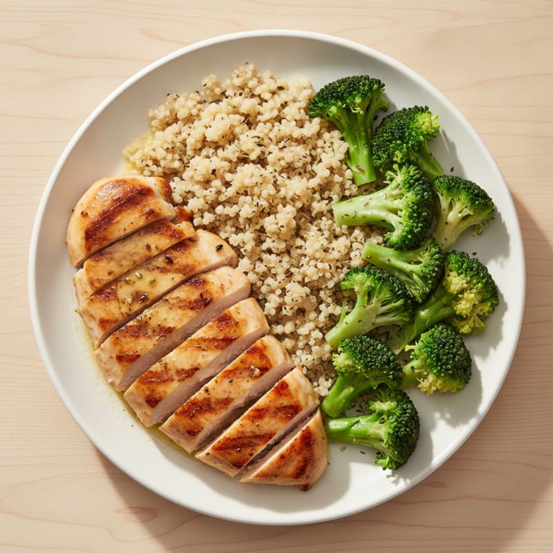 Grilled Chicken Breast with Quinoa and Steamed Broccoli