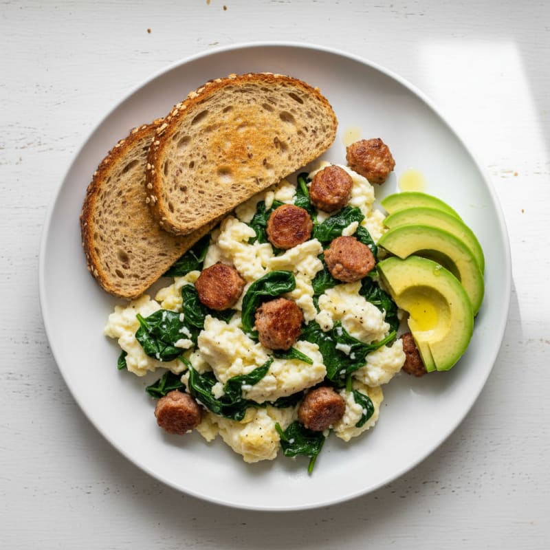 Egg White Scramble with Spinach and Turkey Sausage