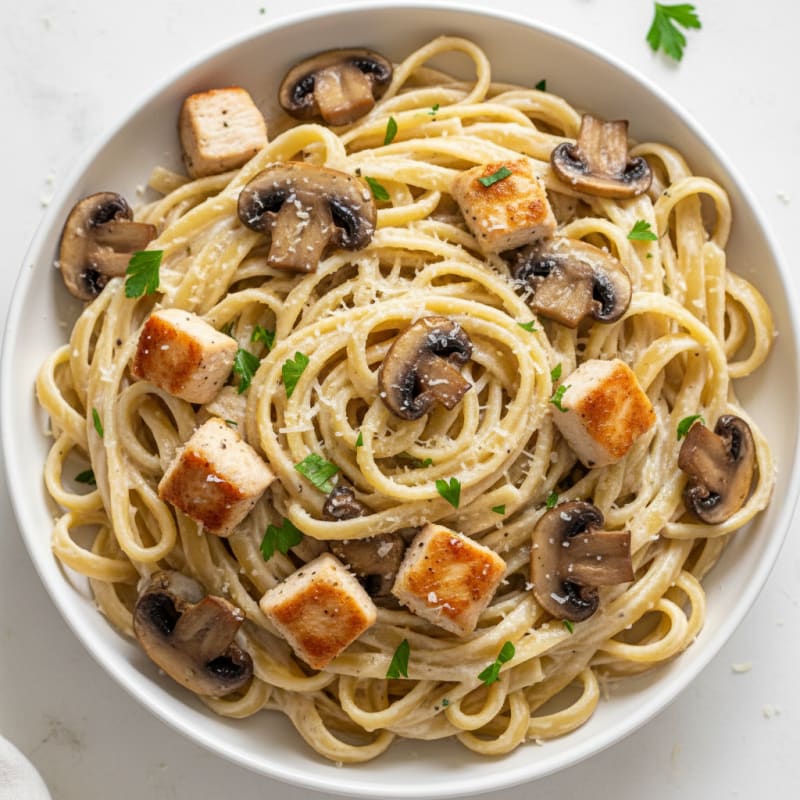 Creamy Garlic Tagliatelle with Roasted Mushrooms