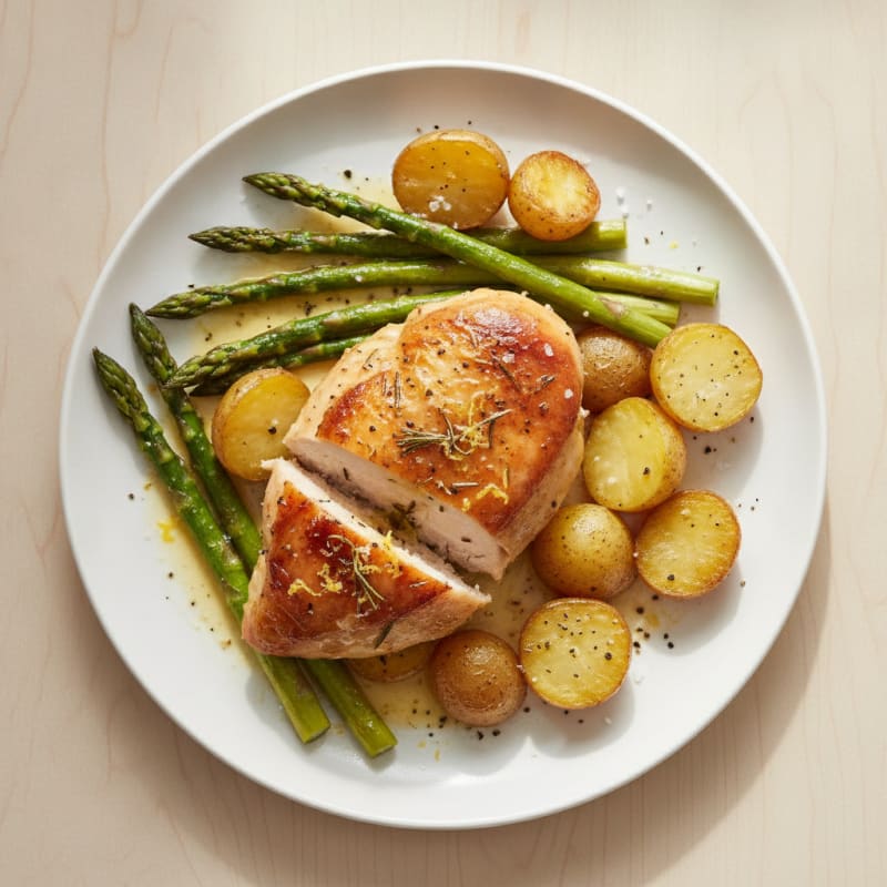 Lemon Herb Roasted Chicken with Asparagus