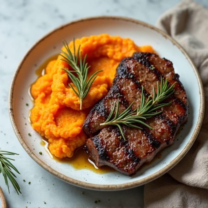 Herb-Crusted Steak with Roasted Sweet Potato Mash