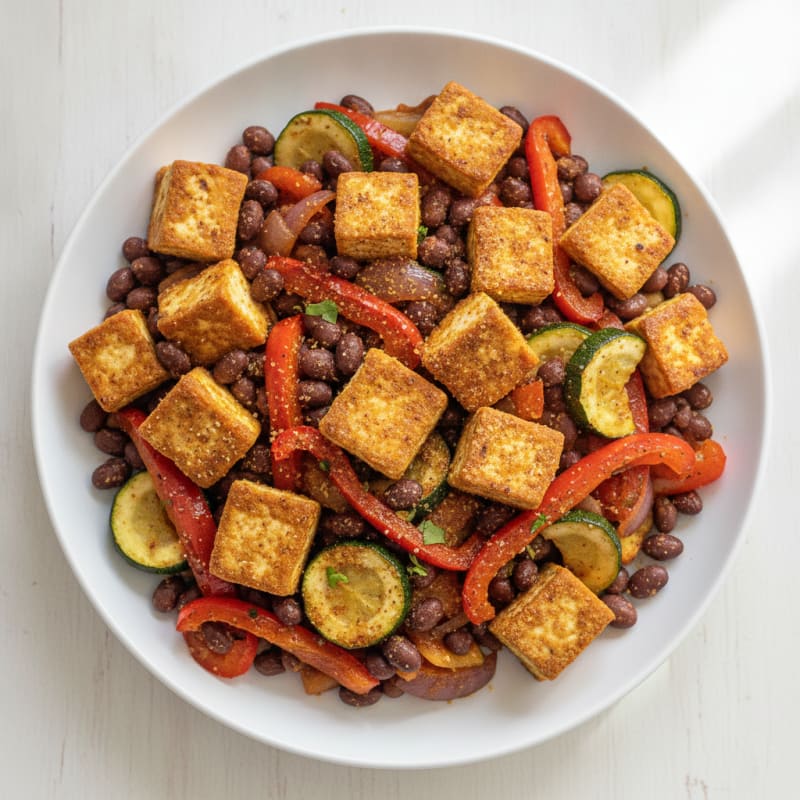 Tofu and Black Bean Skillet with Roasted Vegetables