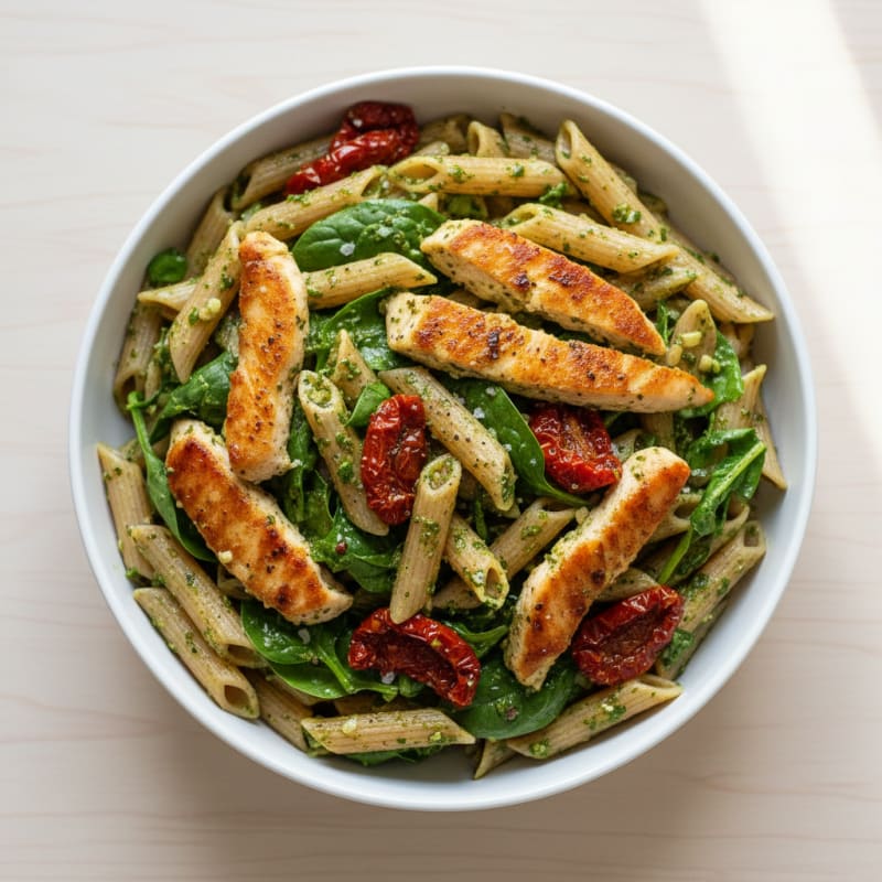 Pesto Chicken Pasta with Sun-Dried Tomatoes