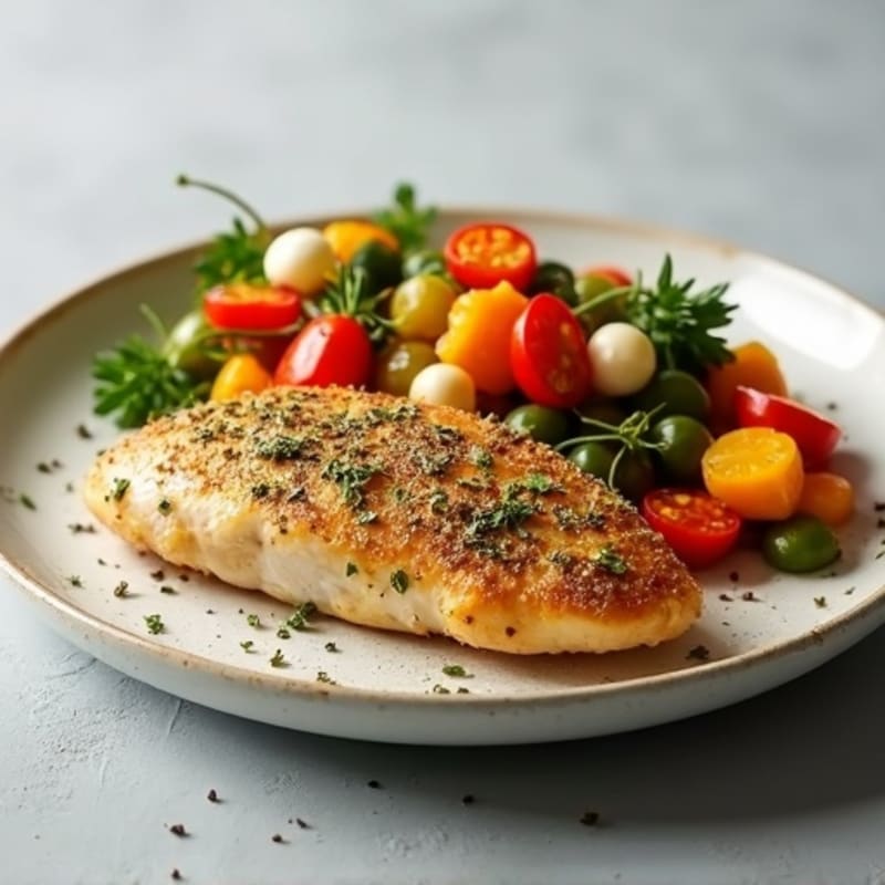Herb-Crusted Pan Seared Chicken with Roasted Vegetables