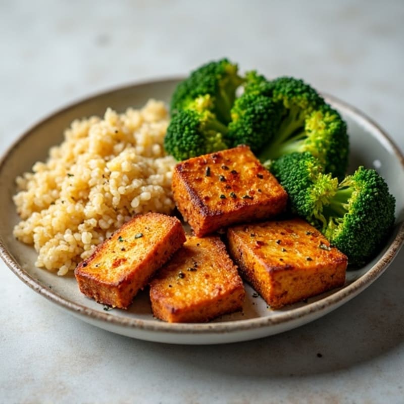 Crispy Baked Tofu with Roasted Broccoli and Quinoa