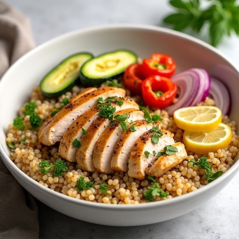 Lemon Herb Chicken Quinoa Bowl with Roasted Vegetables