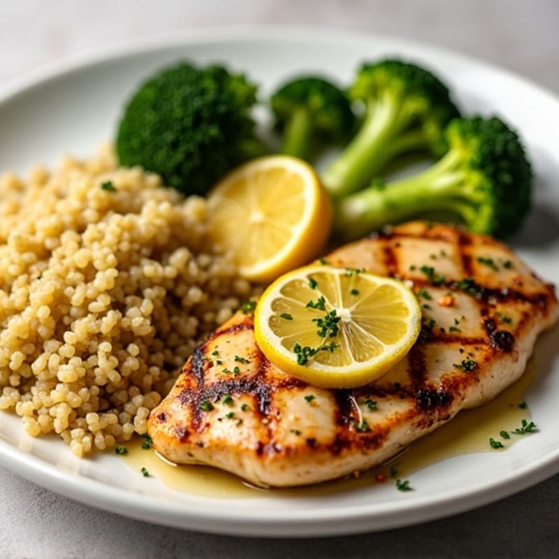 Grilled Lemon-Garlic Chicken with Roasted Broccoli and Quinoa