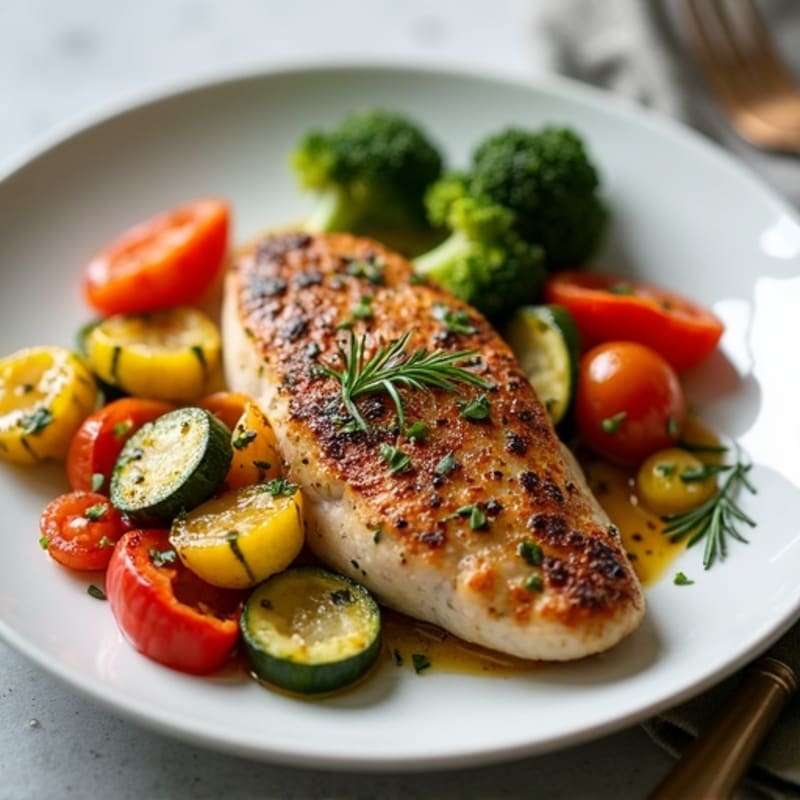 Herb-Crusted Pan Seared Chicken with Roasted Vegetables