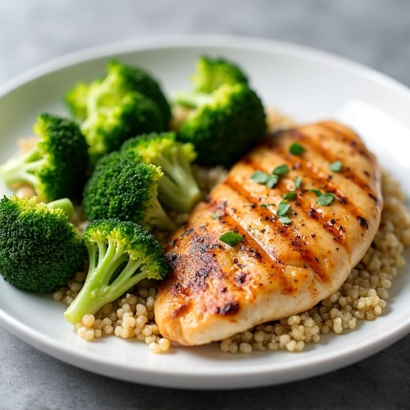 Grilled Chicken Breast with Roasted Broccoli and Quinoa