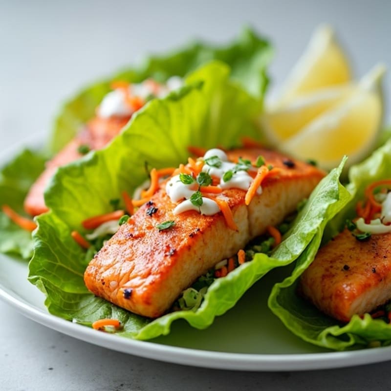 Crispy Salmon Lettuce Wraps with Zesty Slaw