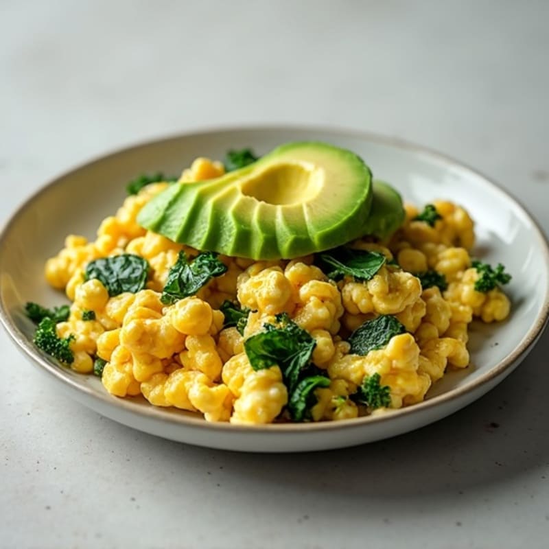 Fluffy Egg and Spinach Scramble with Avocado