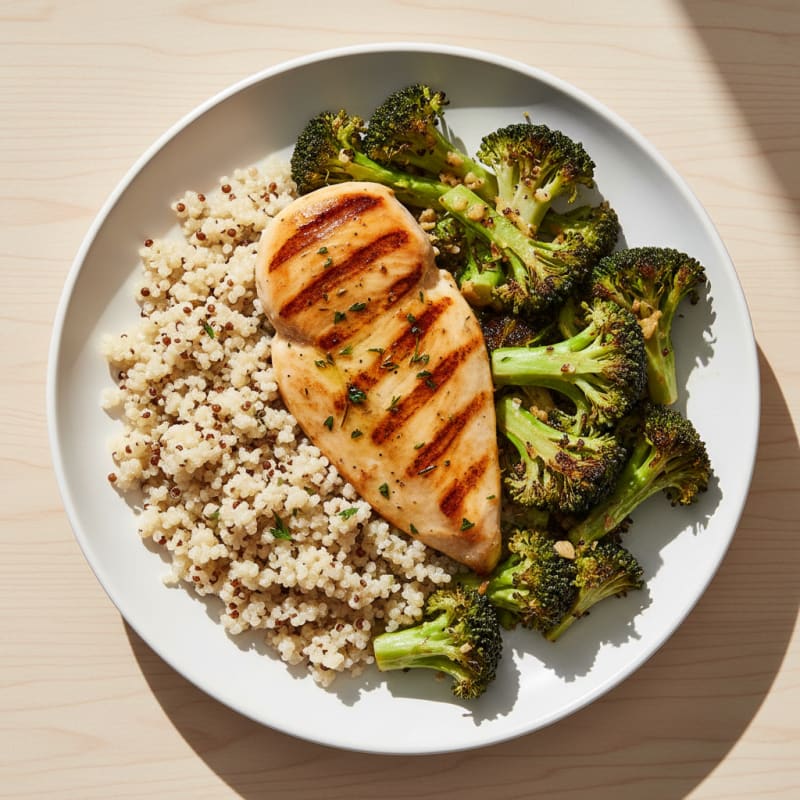 Grilled Chicken Breast with Quinoa and Roasted Broccoli