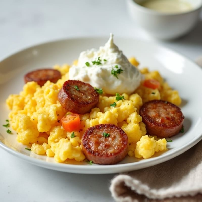 Egg White and Turkey Sausage Scramble with Cottage Cheese