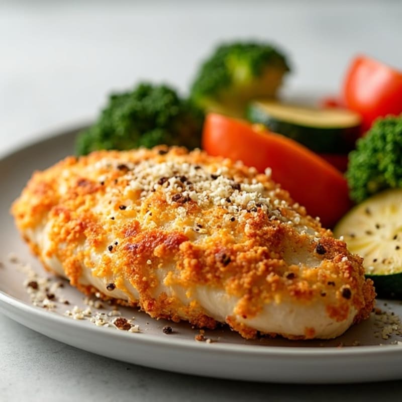 Healthy Crispy Chicken Parmesan with Roasted Vegetables
