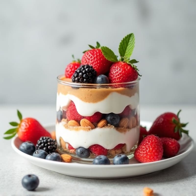 Greek Yogurt Protein Parfait with Mixed Berries and Almonds
