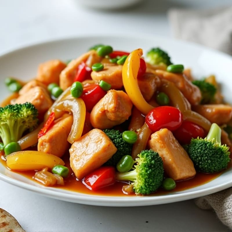 Sticky Sweet and Sour Chicken Stir-Fry with Crisp Vegetables