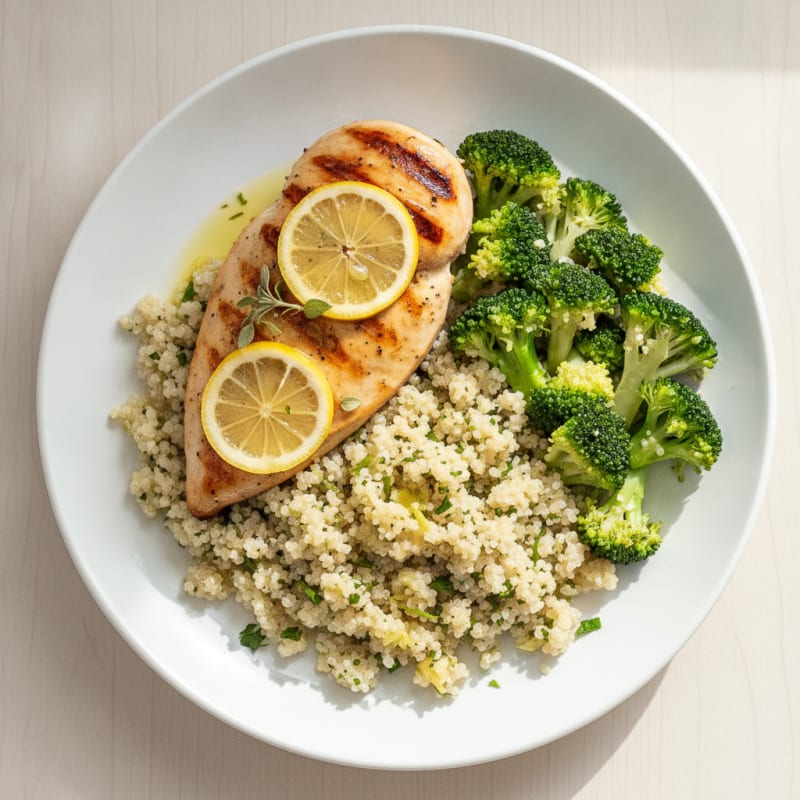Grilled Chicken Breast with Quinoa and Steamed Broccoli