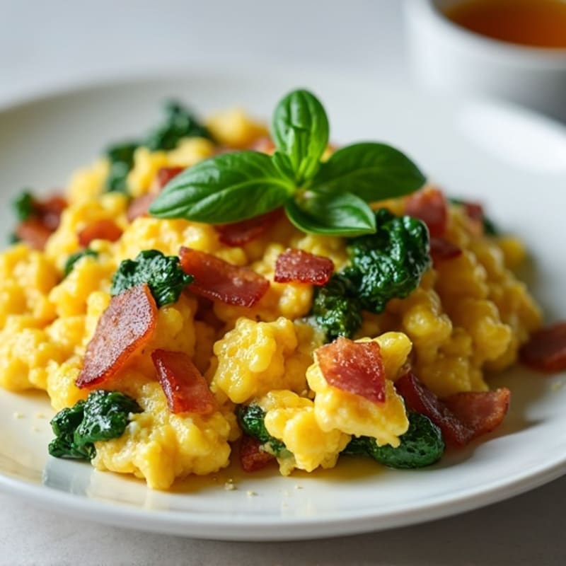 Fluffy Egg and Spinach Scramble with Turkey Bacon