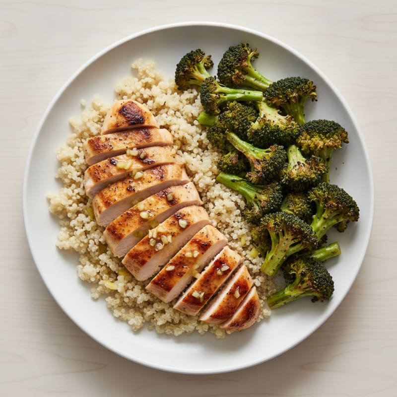 Grilled Chicken Breast with Quinoa and Roasted Broccoli