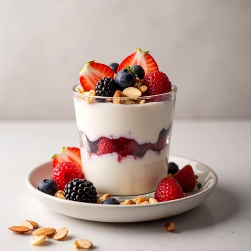 Creamy Vanilla Bean Yogurt Parfait with Toasted Almonds and Berries