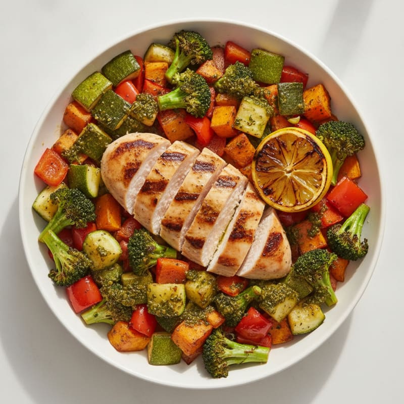 Grilled Chicken and Roasted Vegetable Bowl