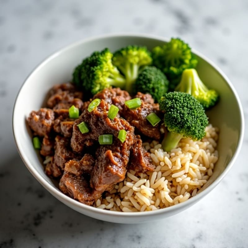 Lean Garlic-Ginger Beef and Crispy Broccoli Rice Bowl