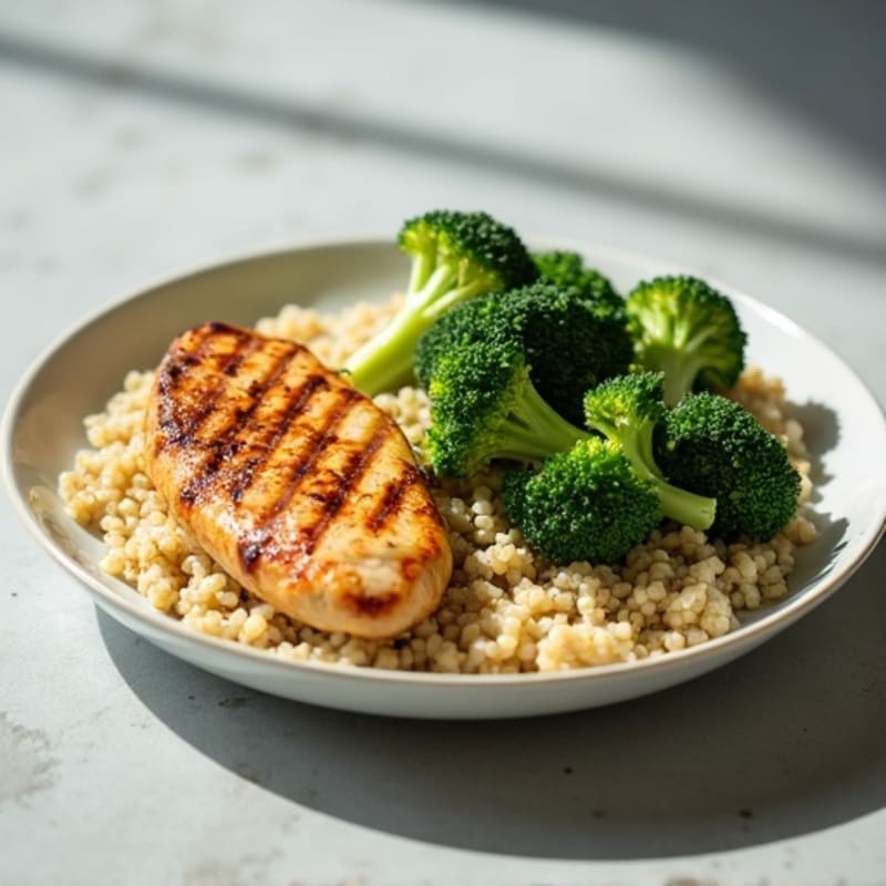 Grilled Chicken Breast with Roasted Broccoli and Quinoa