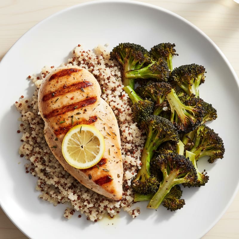 Grilled Chicken Breast with Quinoa and Roasted Broccoli