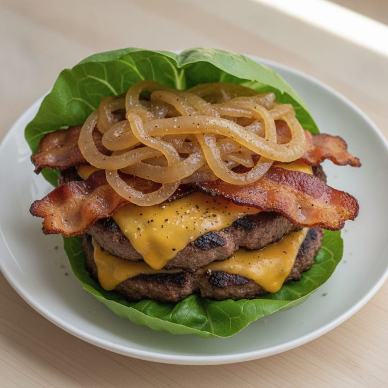 Double Bacon Cheeseburger with Caramelized Onions
