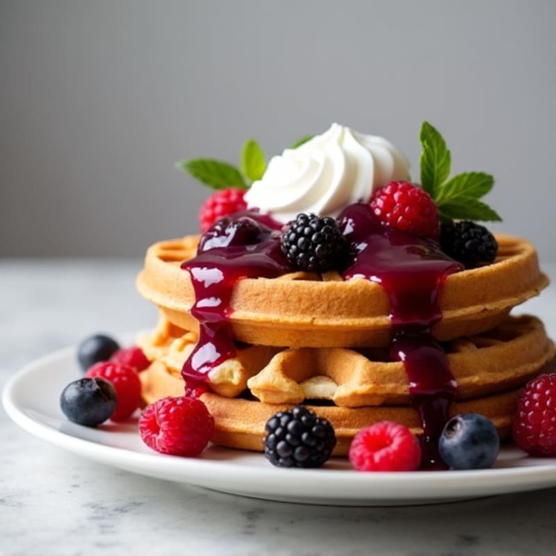 Fluffy Protein Waffles with Berry Compote and Creamy Greek Yogurt