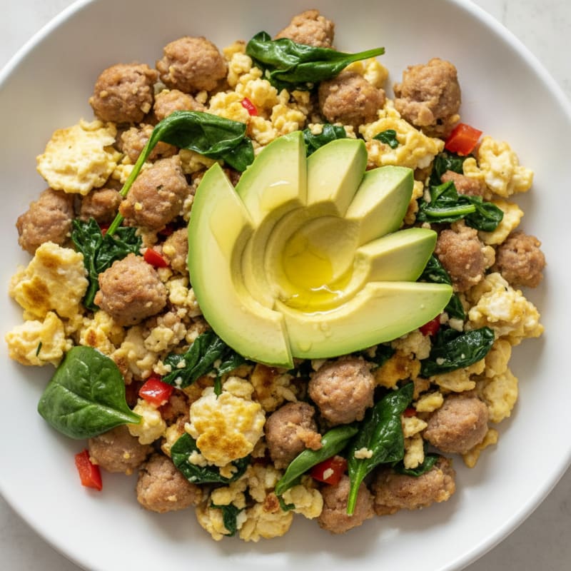 Egg White and Turkey Sausage Scramble with Spinach