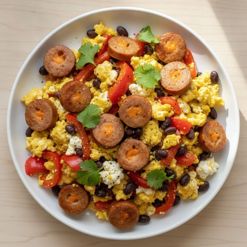 Jalapeño Cheddar Bratwurst & Egg Scramble
