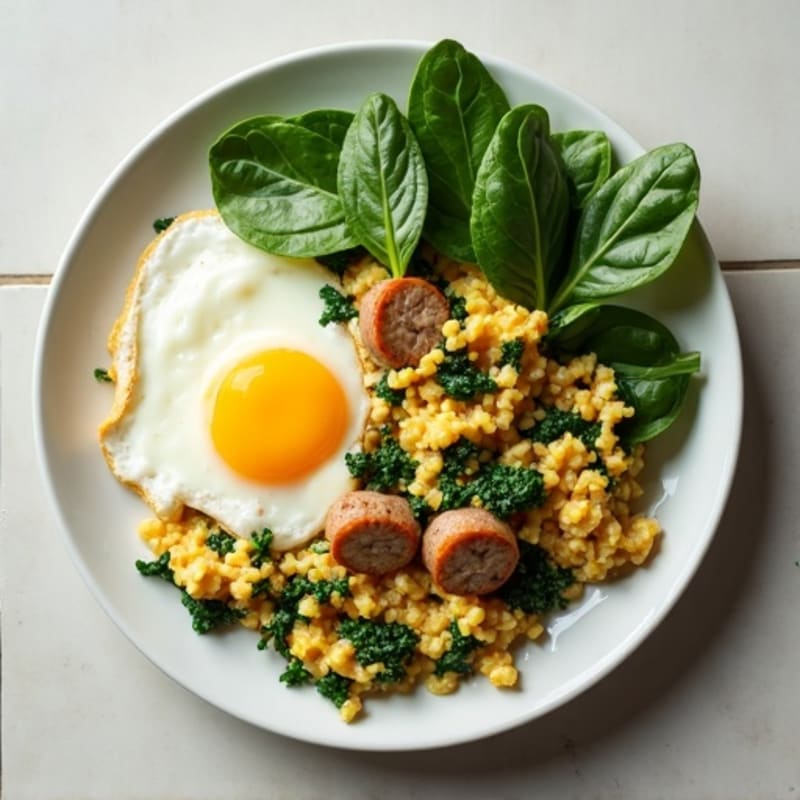 Egg White and Spinach Scramble with Turkey Sausage