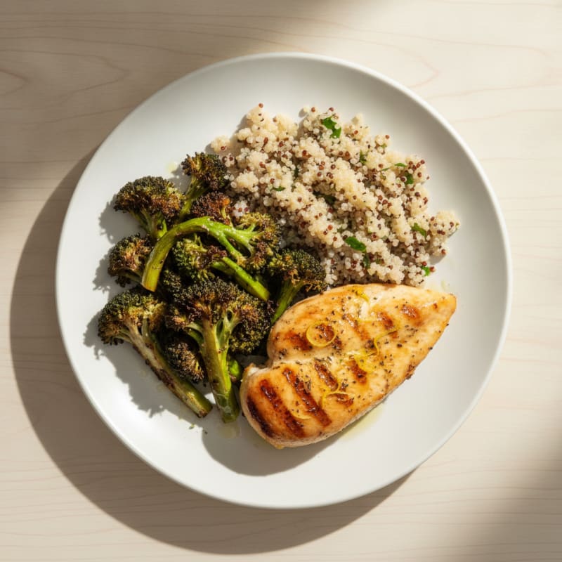 Grilled Chicken Breast with Quinoa and Roasted Broccoli