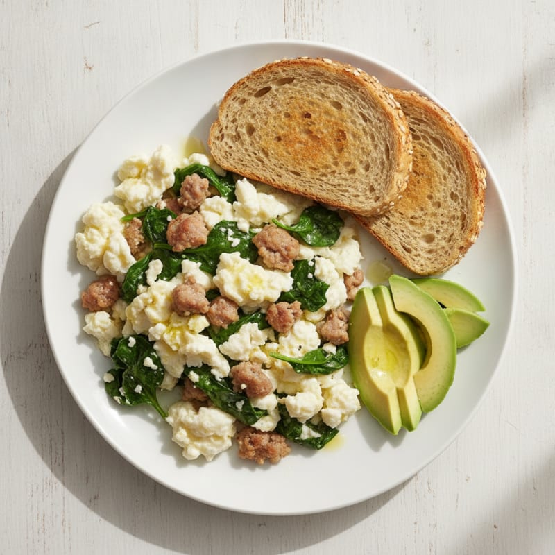 Egg White and Turkey Sausage Scramble with Spinach