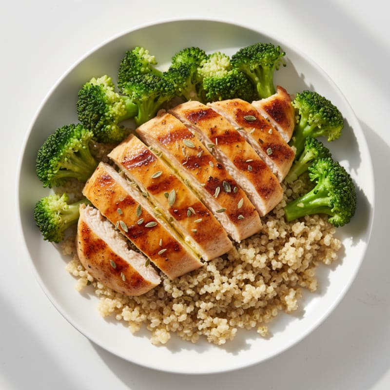 Grilled Chicken Breast with Quinoa and Steamed Broccoli
