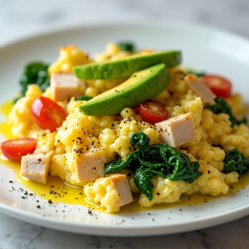 Cottage Cheese Scramble with Spinach and Smoked Turkey