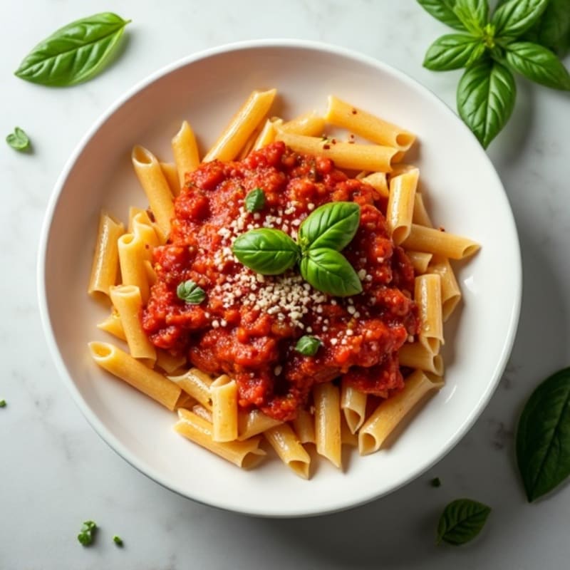 Lean Ground Turkey Pasta with Hearty Marinara and Fresh Basil