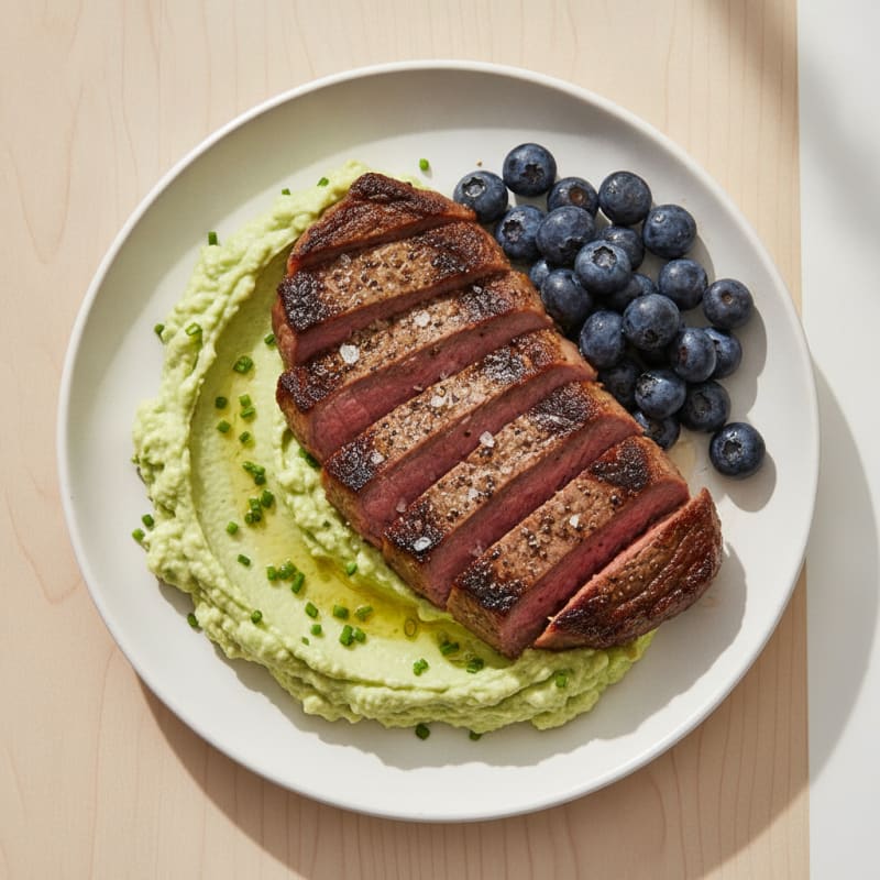Grilled Steak with Creamy Avocado Cottage Cheese