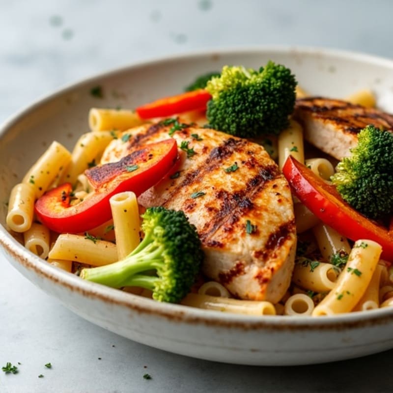 Spicy Chicken and Roasted Veggies with Whole Wheat Pasta