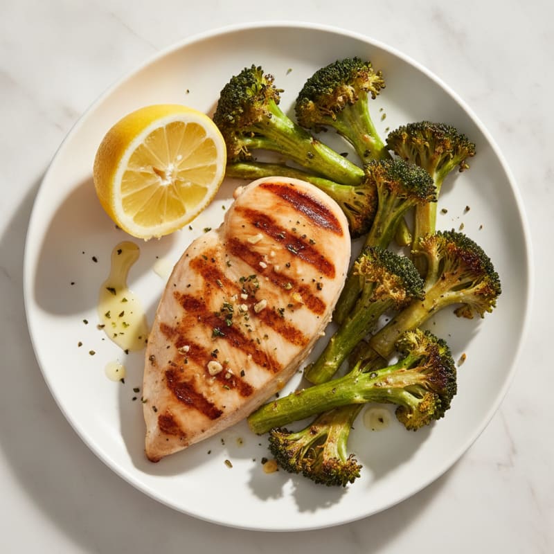 Grilled Chicken Breast with Roasted Broccoli and Lemon