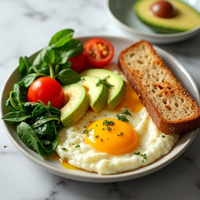 Fluffy Egg White Scramble with Fresh Spinach and Cherry Tomatoes