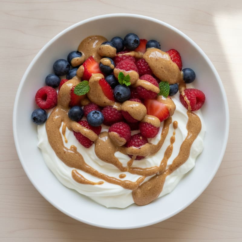 Greek Yogurt Protein Parfait with Mixed Berries and Almond Butter