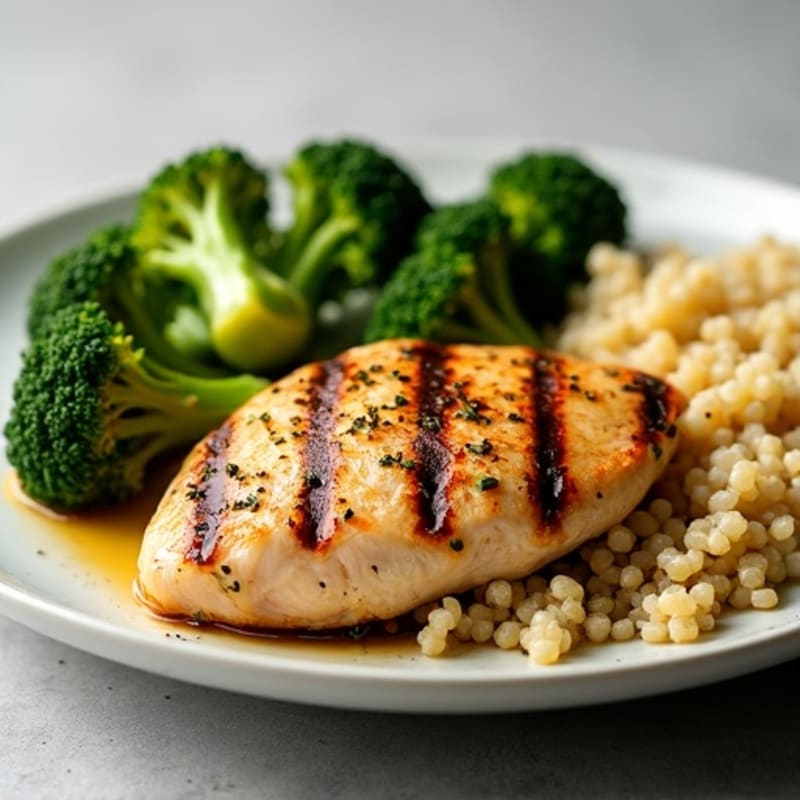 Grilled Chicken Breast with Roasted Broccoli and Quinoa