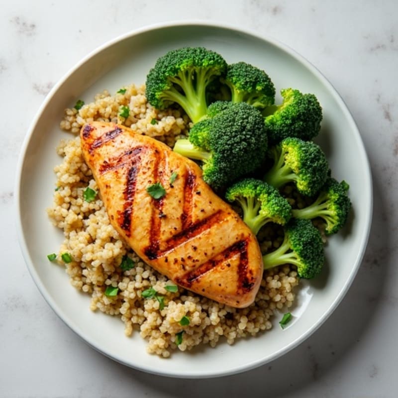 Grilled Chicken Breast with Quinoa and Steamed Broccoli