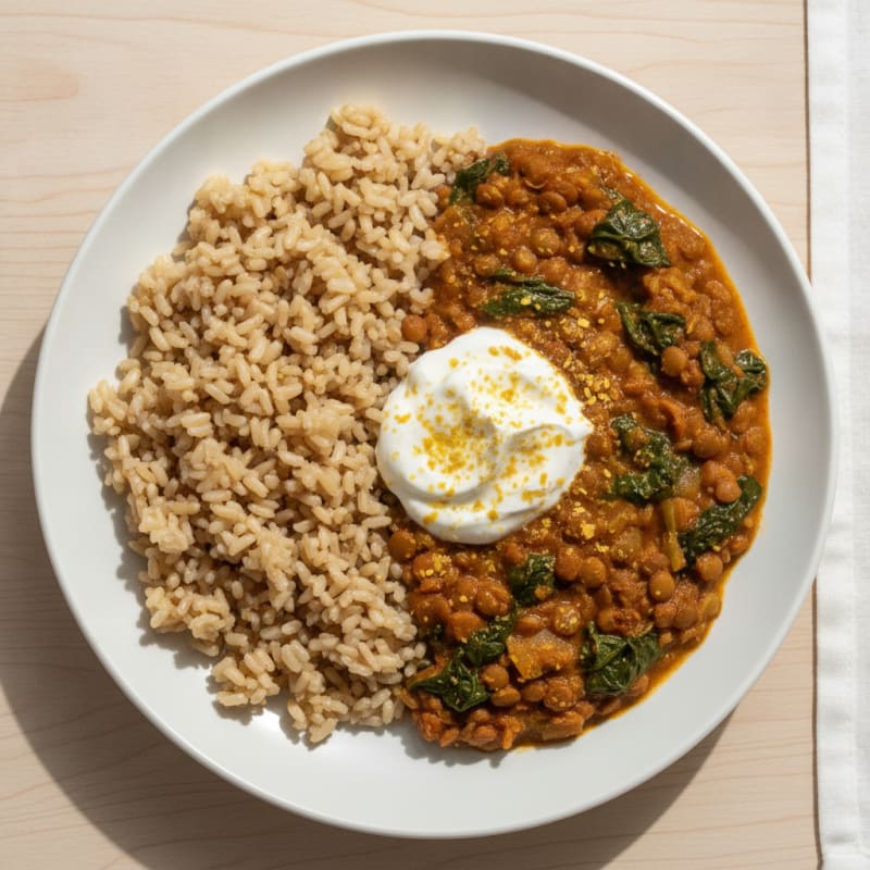 Lentil and Spinach Curry with Brown Rice