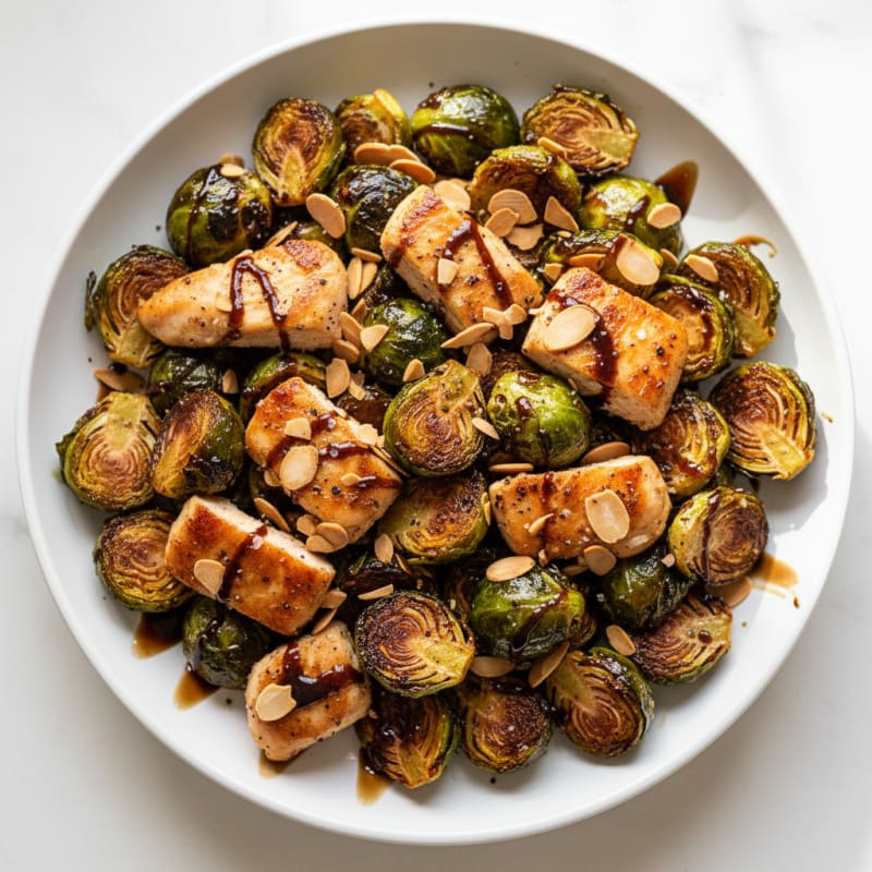 Crispy Balsamic-Glazed Brussels Sprouts with Seared Chicken