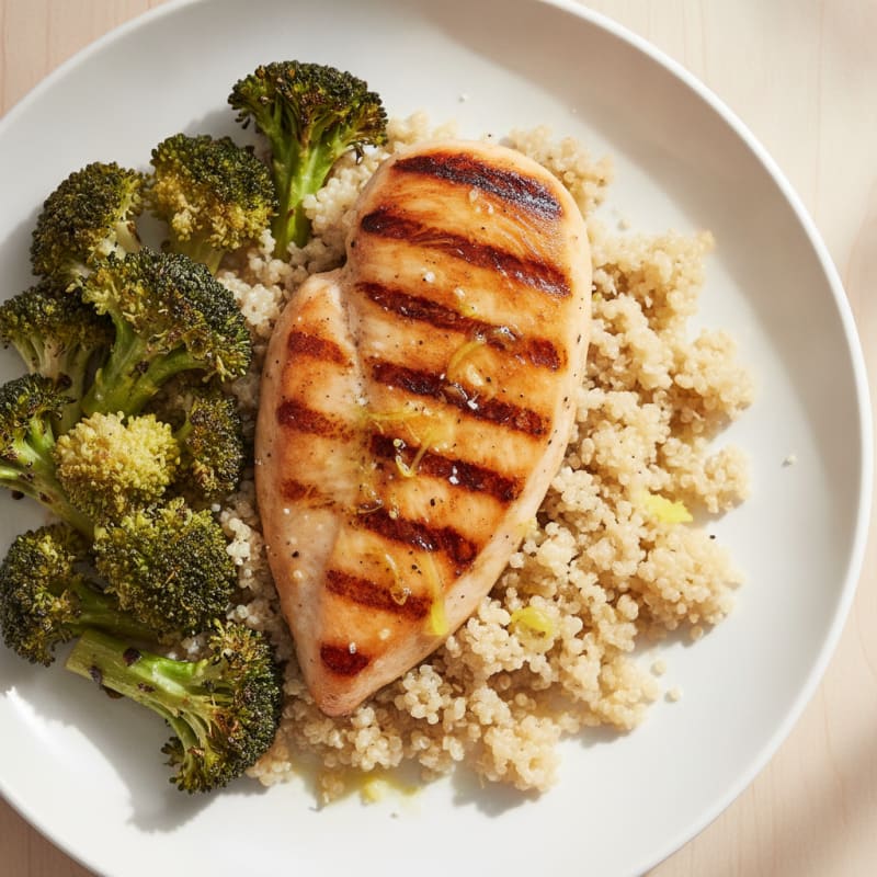 Grilled Chicken Breast with Quinoa and Roasted Broccoli