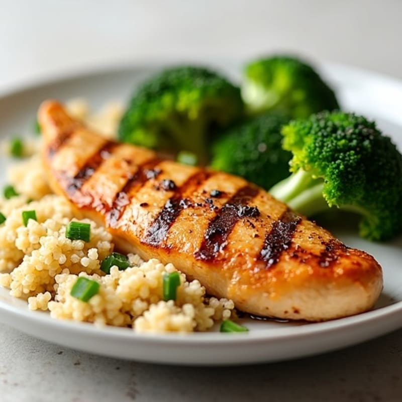 Grilled Chicken Breast with Quinoa and Roasted Broccoli