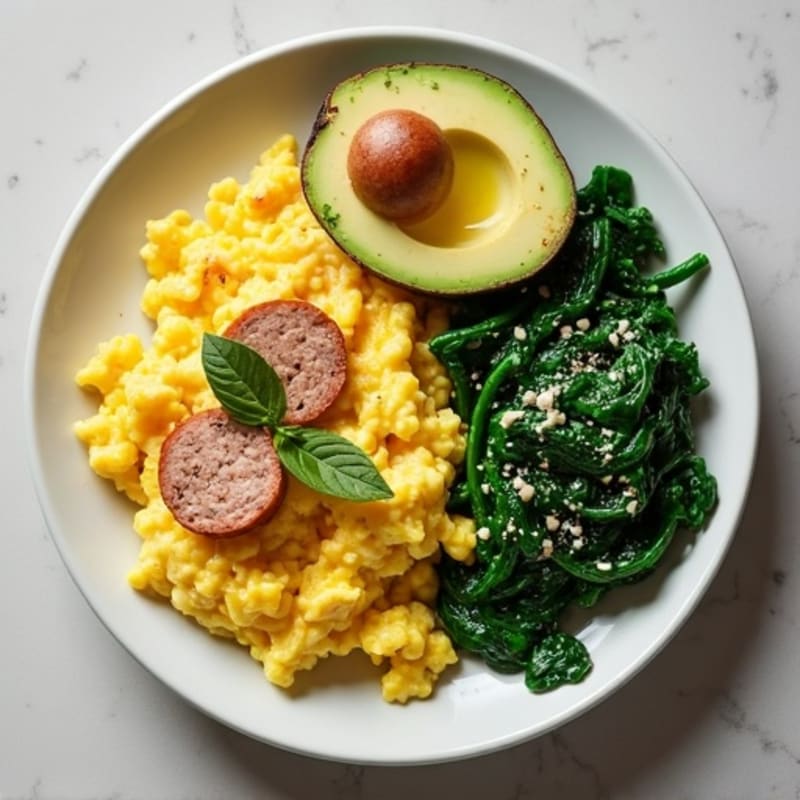Egg White Scramble with Turkey Sausage and Sautéed Spinach
